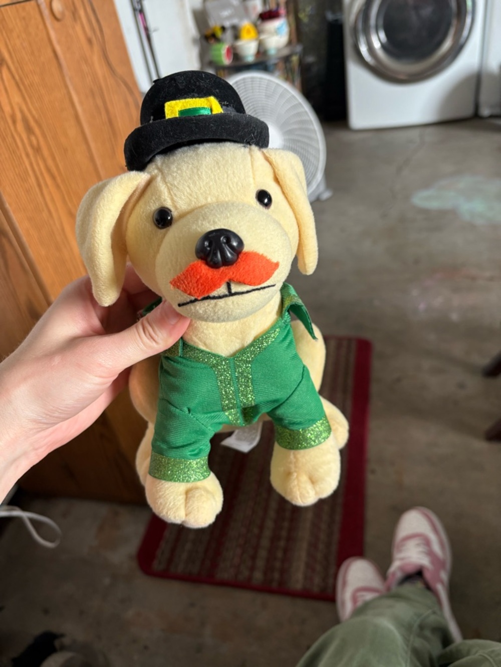 Plush St. Patrick’s Dog Toy — Green Outfit with Orange Mustache